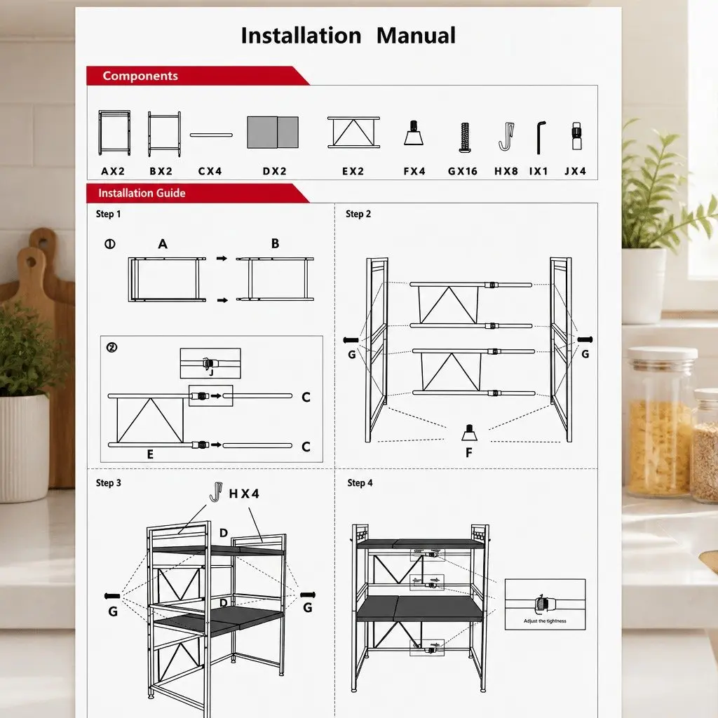 3 Tier Kitchen Shelf Stand for Microwave Oven Adjustable Metal Countertop Rack