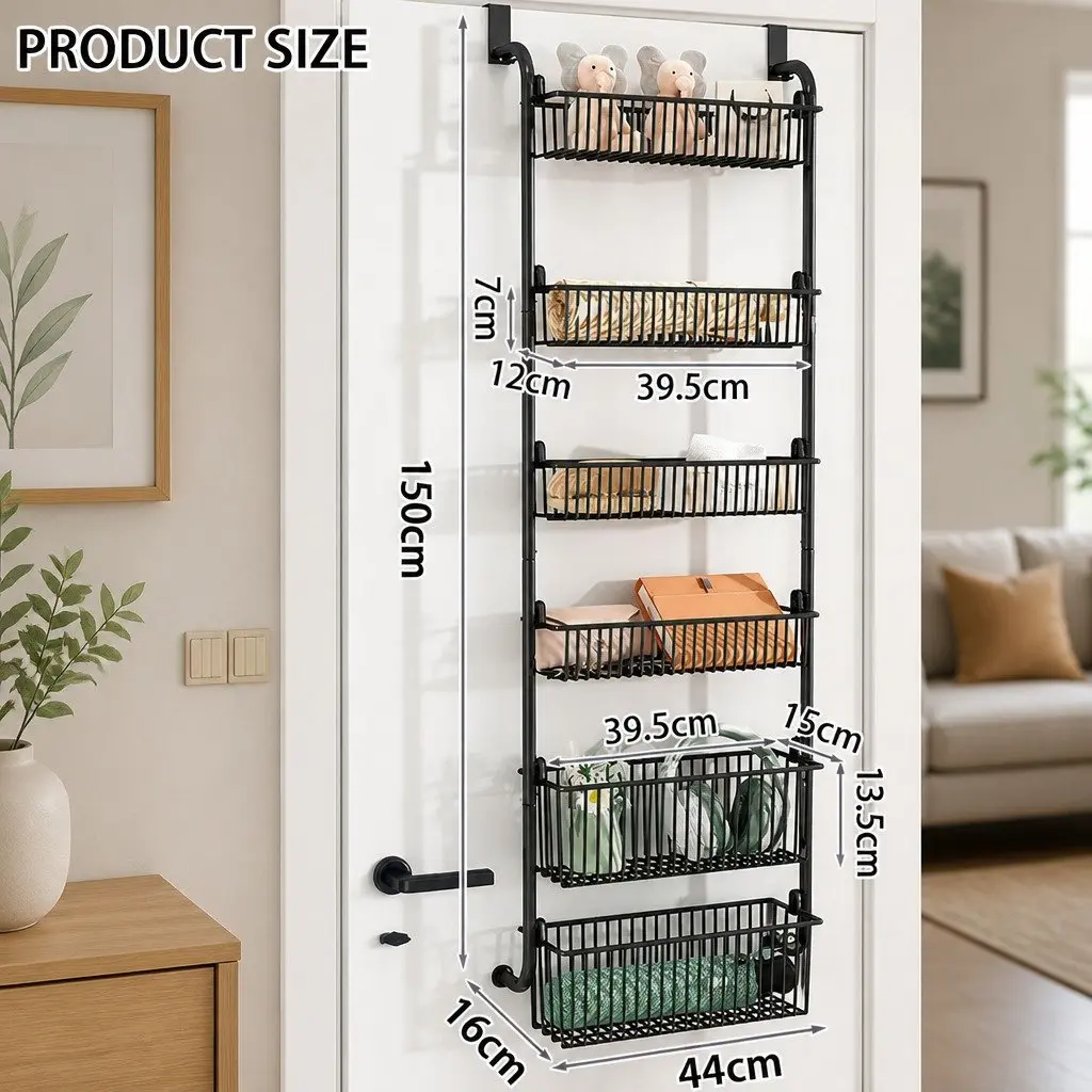 6-Tier Over the Door Organizer Metal Pantry Rack Hanging Baskets Kitchen