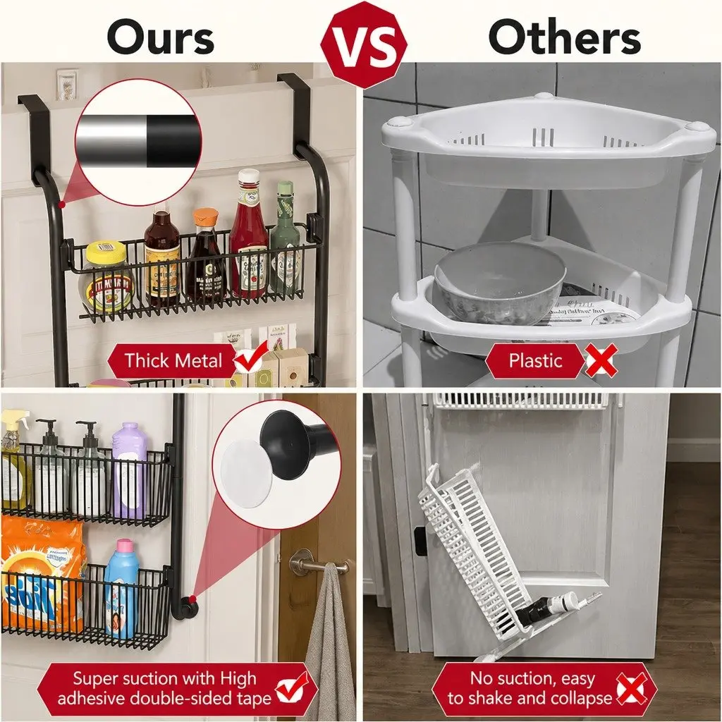 6-Tier Over the Door Organizer Metal Pantry Rack Hanging Baskets Kitchen