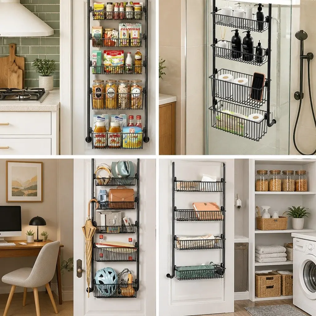 6-Tier Over the Door Organizer Metal Pantry Rack Hanging Baskets Kitchen