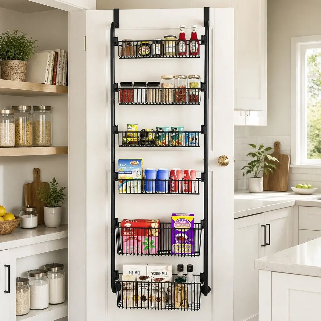 6-Tier Over the Door Organizer Metal Pantry Rack Hanging Baskets Kitchen