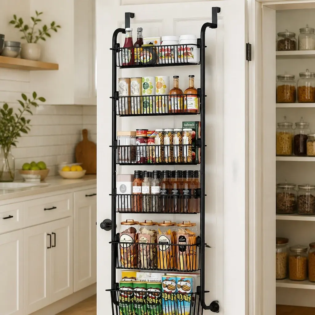 6-Tier Over the Door Organizer Metal Pantry Rack Hanging Baskets Kitchen