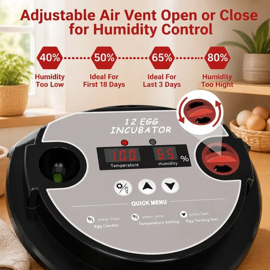 12 Egg Incubator with LED Candler
