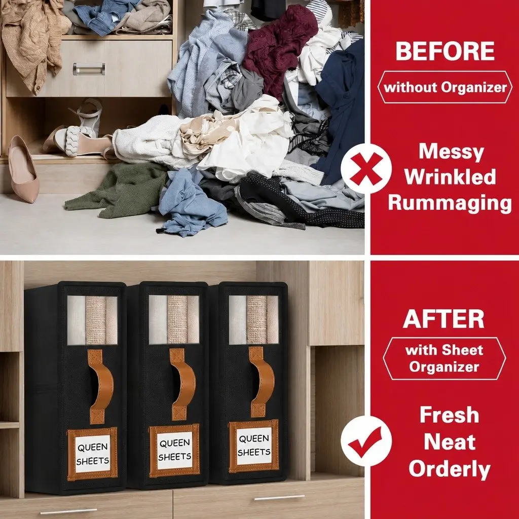 Storage Box Set for Bedding Organization 8 Piece with Clear Window and Handle
