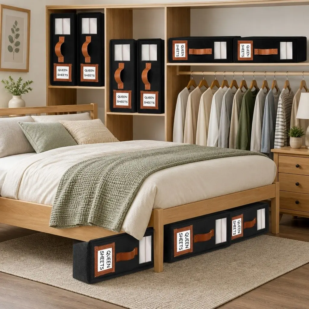 Storage Box Set for Bedding Organization 8 Piece with Clear Window and Handle