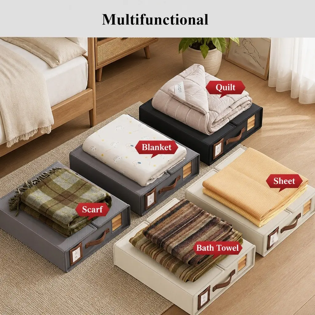 Storage Box Set for Bedding Organization 8 Piece with Clear Window and Handle