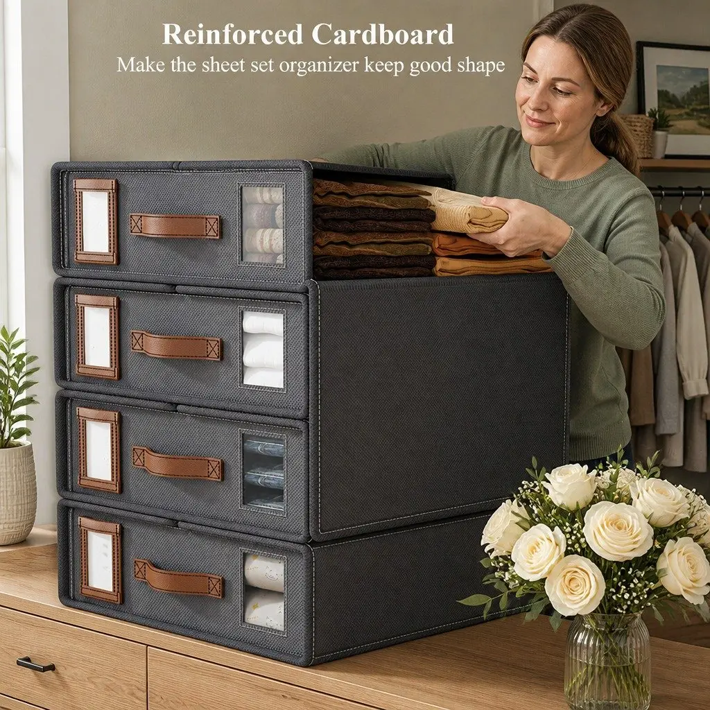 Storage Box Set for Bedding Organization 8 Piece with Clear Window and Handle