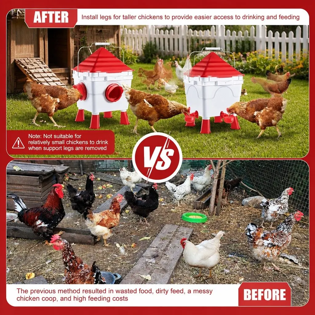 Automatic Chicken Feeder Waterer Set Gravity Dispenser 8KG Food 8L Water 4 Ports