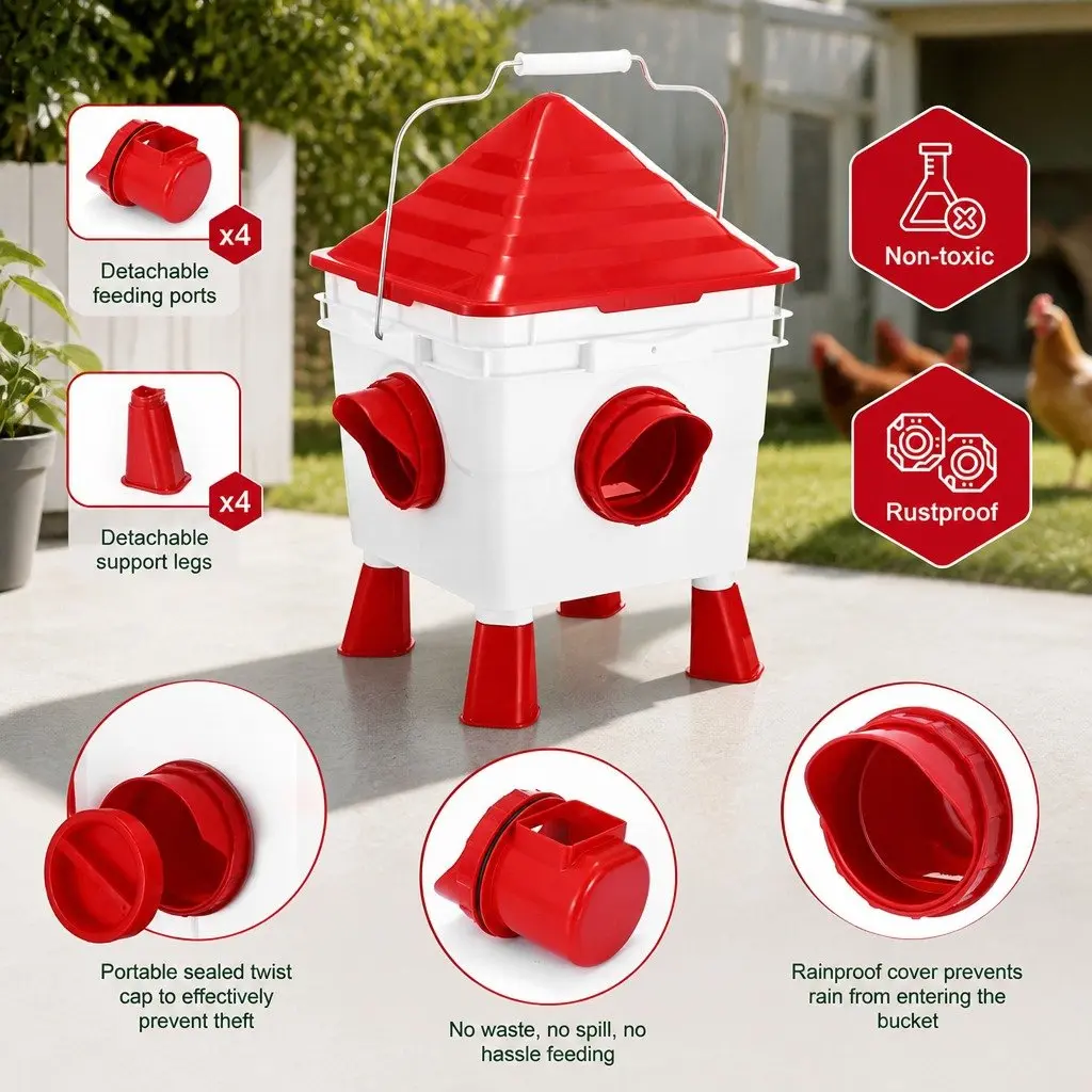 Automatic Chicken Feeder Waterer Set Gravity Dispenser 8KG Food 8L Water 4 Ports