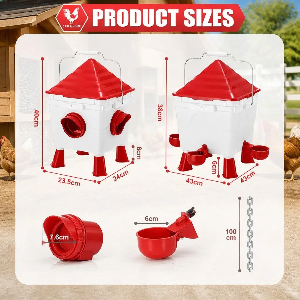 Automatic Chicken Feeder Waterer Set Gravity Dispenser 8KG Food 8L Water 4 Ports