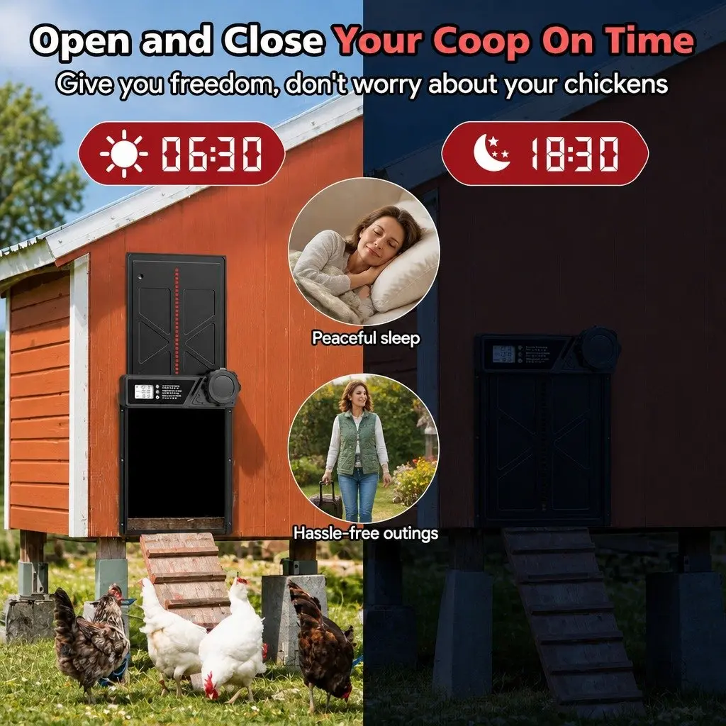 Automatic Chicken Coop Door Solar USB Timer Light Sensor Remote Control LED