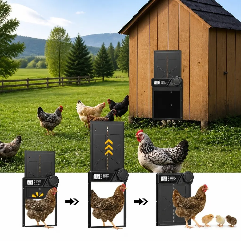 Automatic Chicken Coop Door Solar USB Timer Light Sensor Remote Control LED