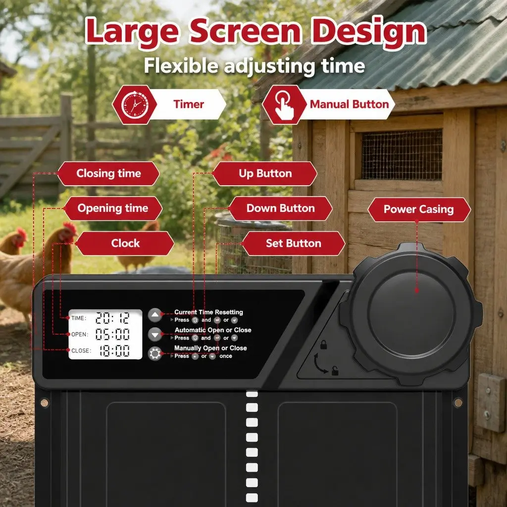 Automatic Chicken Coop Door Solar USB Timer Light Sensor Remote Control LED