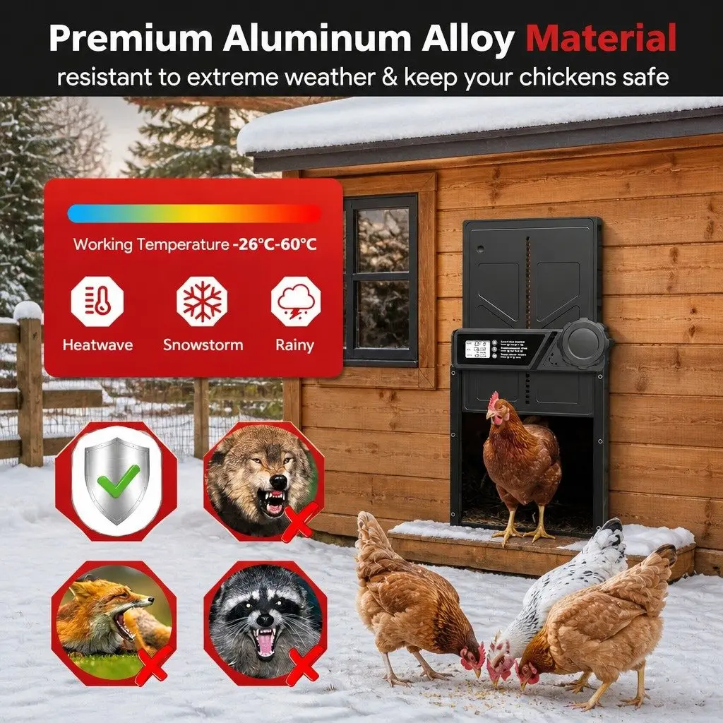 Automatic Chicken Coop Door Solar USB Timer Light Sensor Remote Control LED