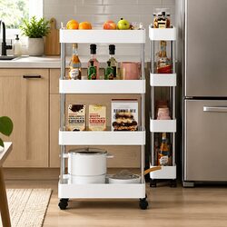 Slim Storage Cart Organizer Trolley with Wheels 4-Tier Kitchen Bathroom Laundry