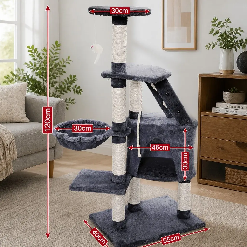 Cat Tree 120cm Indoor Cats Condo Hammock Plush Perch Scratching Posts Kittens