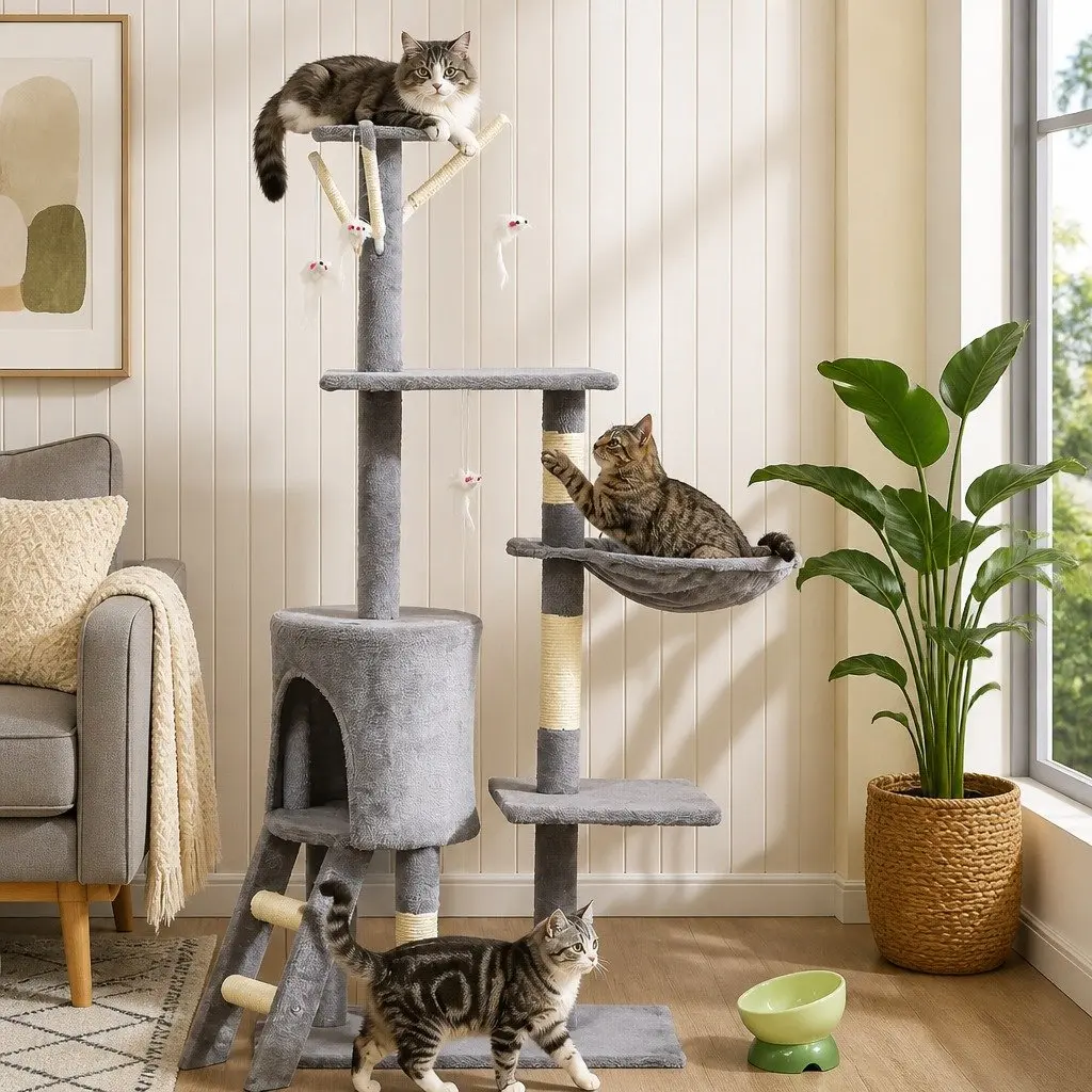 134cm Cat Tree Indoor Cats Hammock Plush Perch Sisal Scratching Posts Kittens