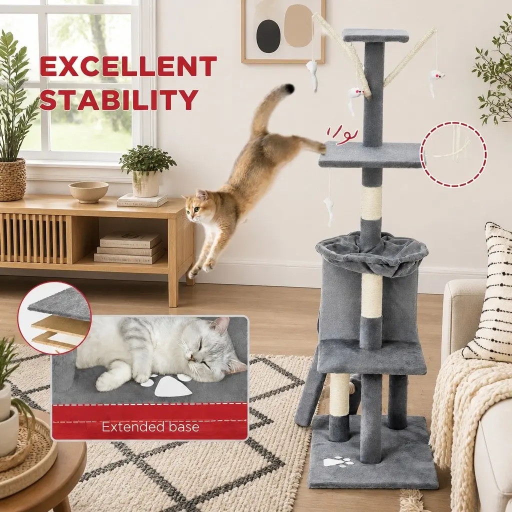 134cm Cat Tree Indoor Cats Hammock Plush Perch Sisal Scratching Posts Kittens