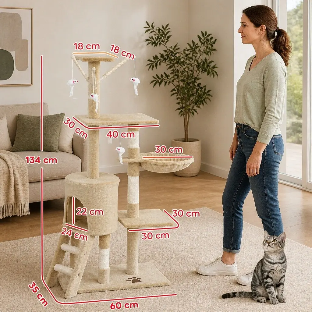 134cm Indoor Cat Tree with Scratching Posts