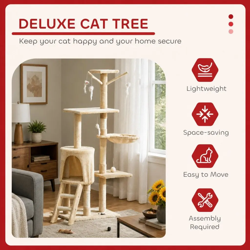 134cm Indoor Cat Tree with Scratching Posts