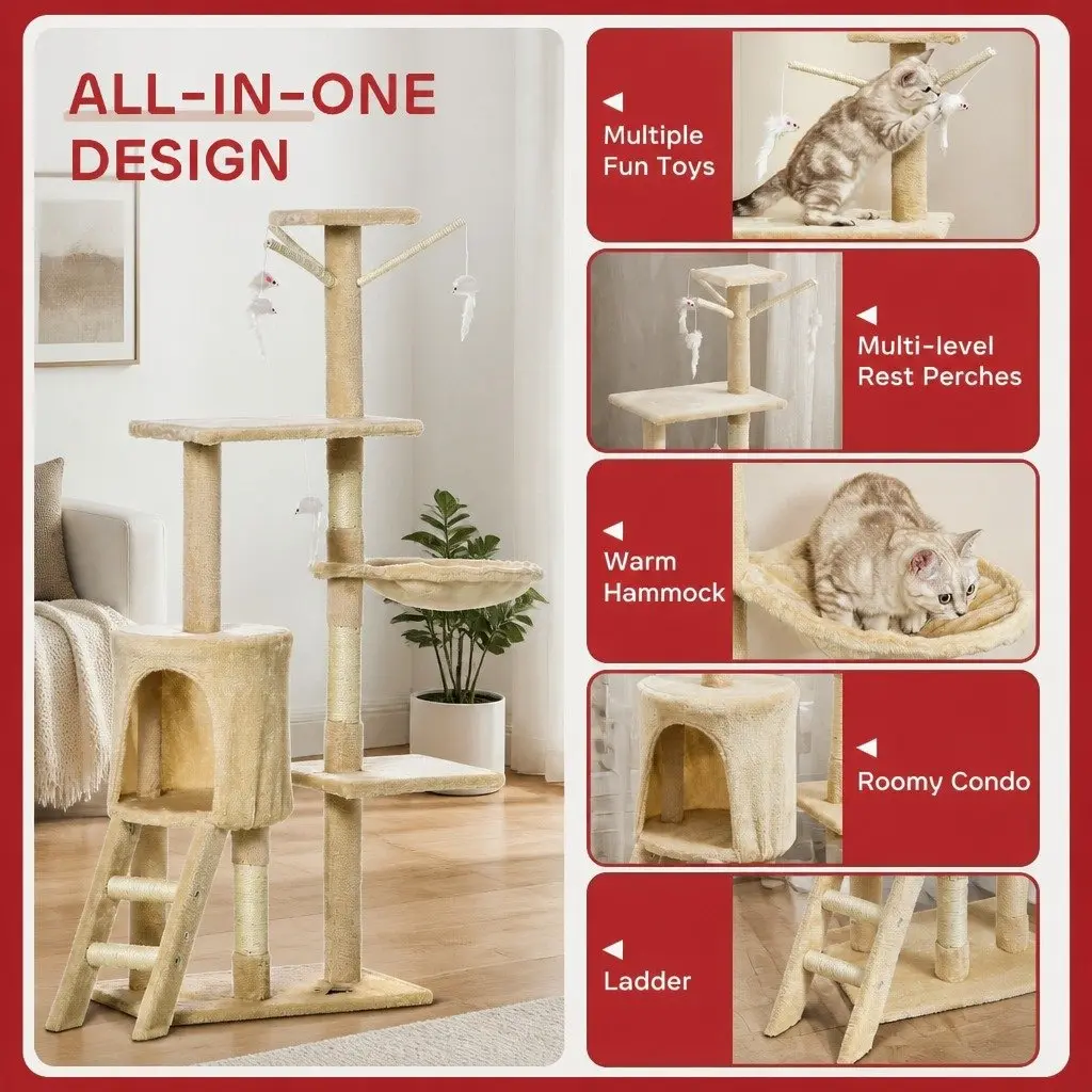 134cm Indoor Cat Tree with Scratching Posts