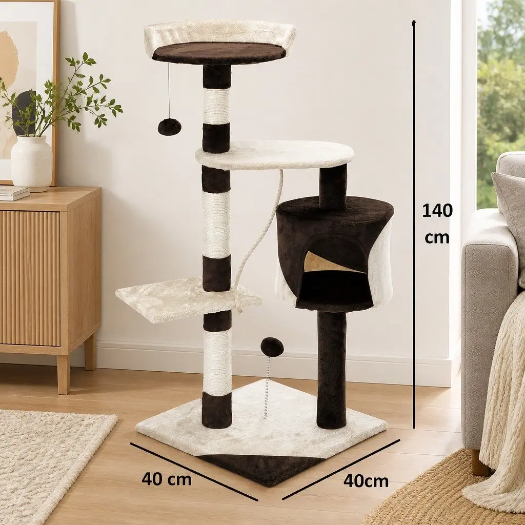 Cat Tree 140cm Indoor Cats Multi-Level Plush Perch Sisal Scratching Posts Condo