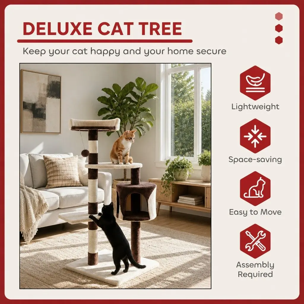 Cat Tree 140cm Indoor Cats Multi-Level Plush Perch Sisal Scratching Posts Condo