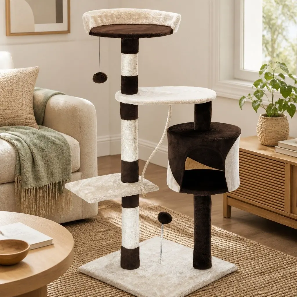 Cat Tree 140cm Indoor Cats Multi-Level Plush Perch Sisal Scratching Posts Condo