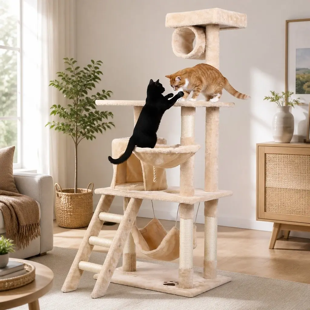 Cat Tree Tower 141cm Indoor Cats Multi-Level Climbing Perch Hammock Condo Sisal