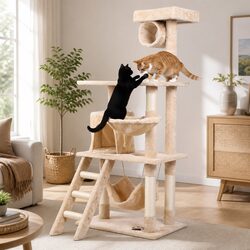 Cat Tree Tower 141cm Indoor Cats Multi-Level Climbing Perch Hammock Condo Sisal