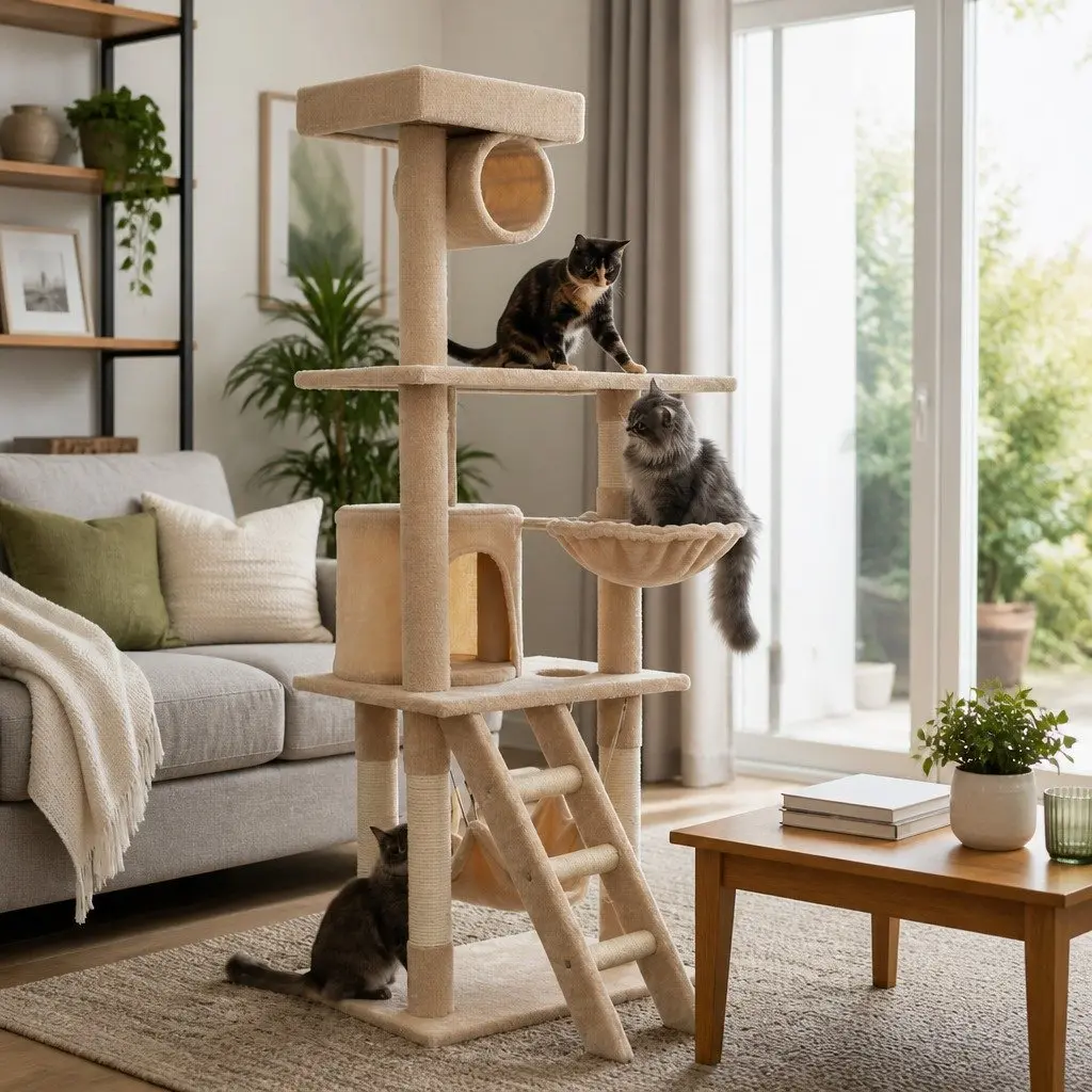 Cat Tree Tower 141cm Indoor Cats Multi-Level Climbing Perch Hammock Condo Sisal