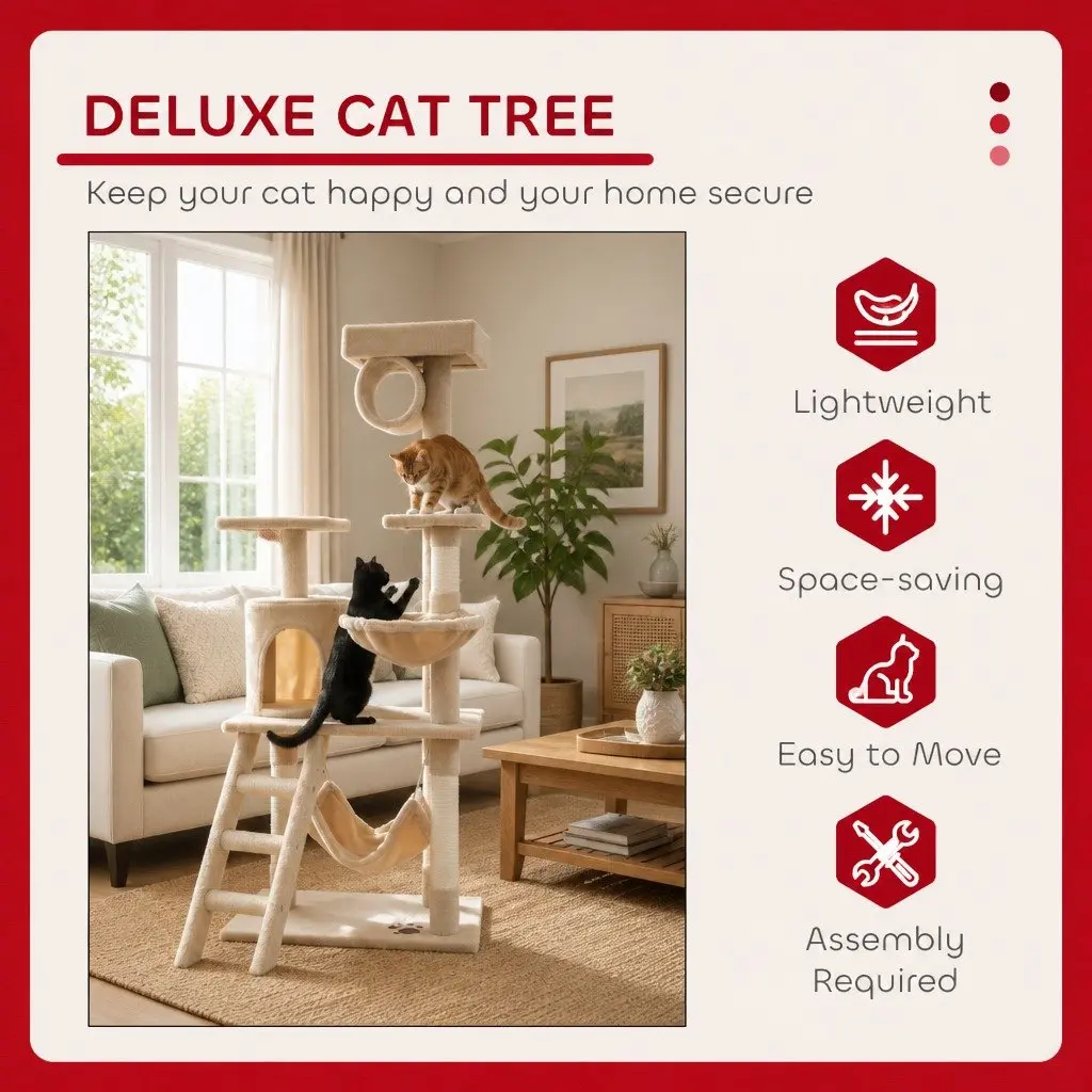 Cat Tree Tower 141cm Indoor Cats Multi-Level Climbing Perch Hammock Condo Sisal