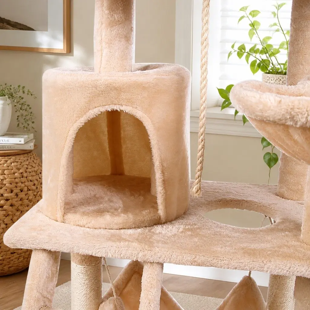 Cat Tree Tower 141cm Indoor Cats Multi-Level Climbing Perch Hammock Condo Sisal