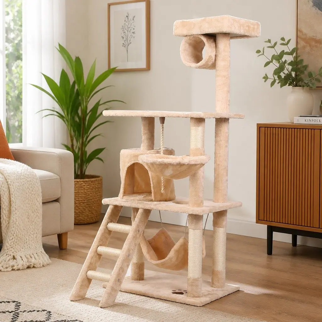 Cat Tree Tower 141cm Indoor Cats Multi-Level Climbing Perch Hammock Condo Sisal