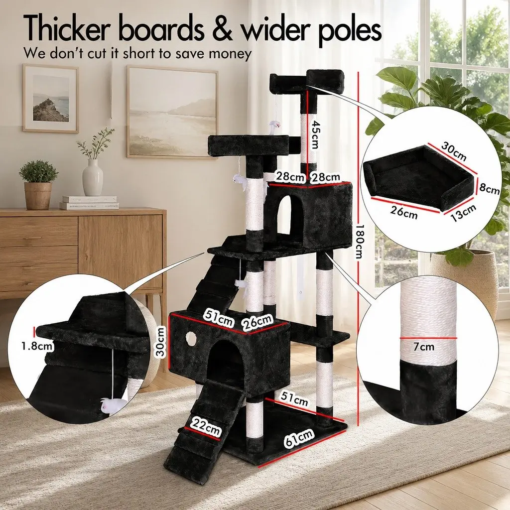 Cat Tree Tower Indoor Cats 180cm Multi-Level Climbing Perches Sisal Posts Condos