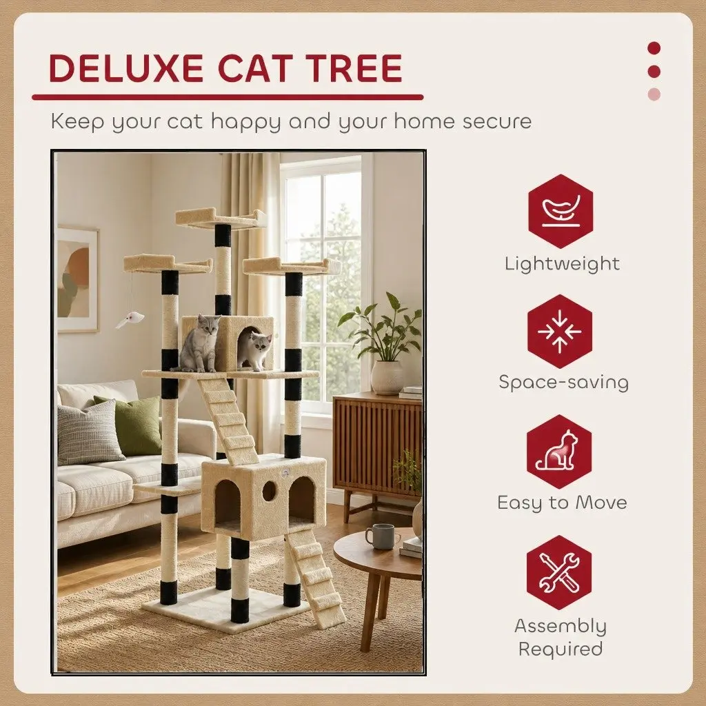 Cat Tree Tower Indoor Cats 180cm Multi-Level Climbing Perches Sisal Posts Condos