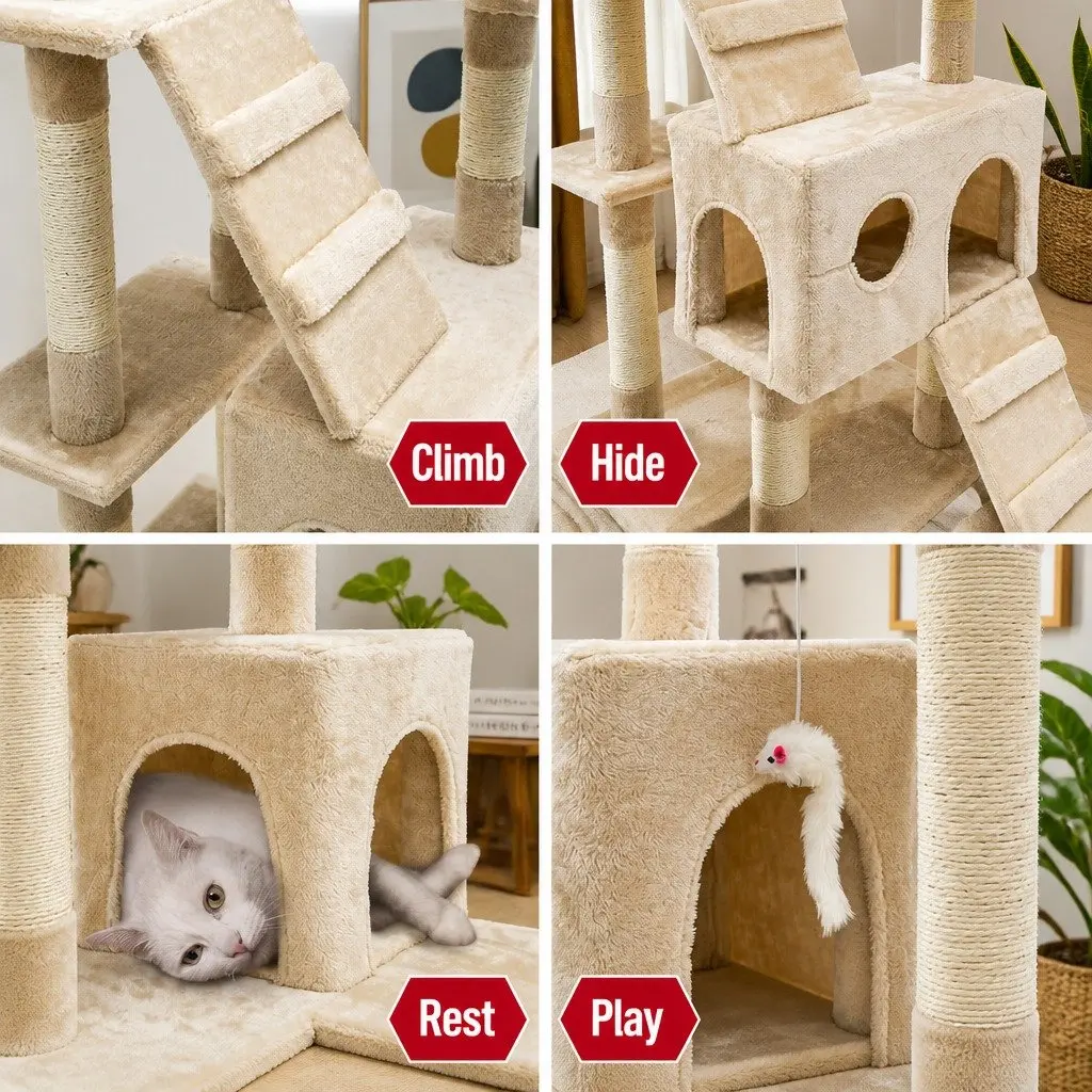Cat Tree Tower Indoor Cats 180cm Multi-Level Climbing Perches Sisal Posts Condos