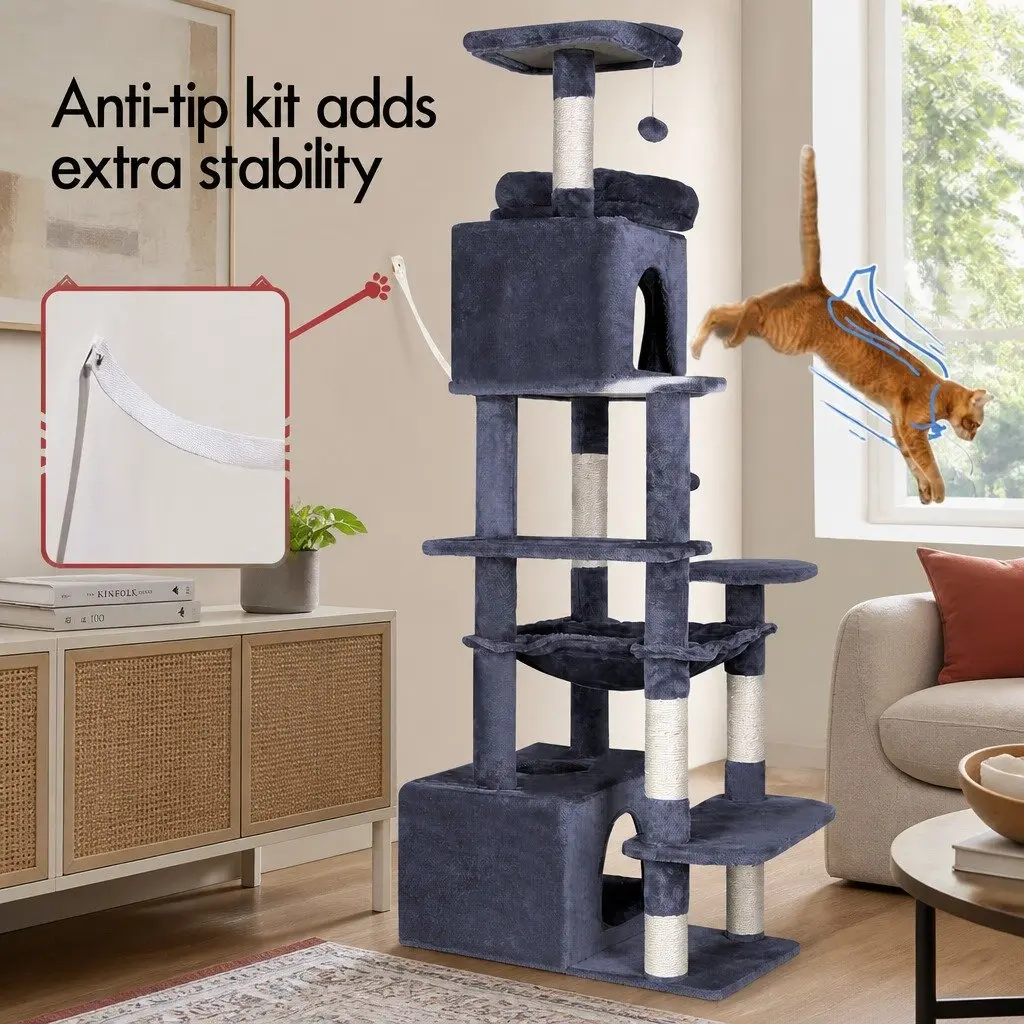 Cat Tree Tower Indoor Use 180cm Plush Perches Dual Condos Sisal Scratching