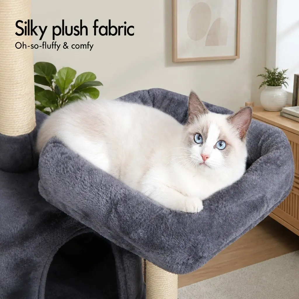 Cat Tree Tower Indoor Use 180cm Plush Perches Dual Condos Sisal Scratching
