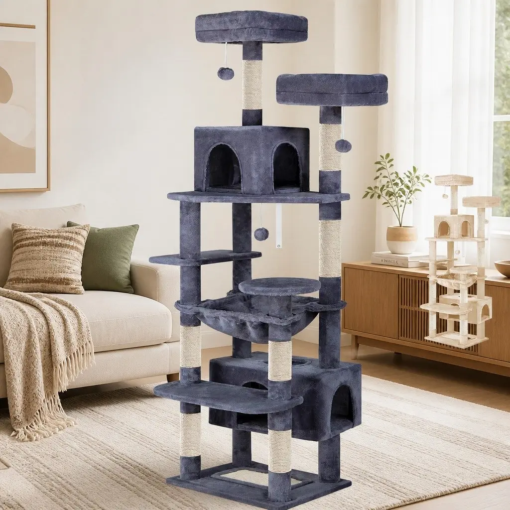 Cat Tree Tower Indoor Use 180cm Plush Perches Dual Condos Sisal Scratching