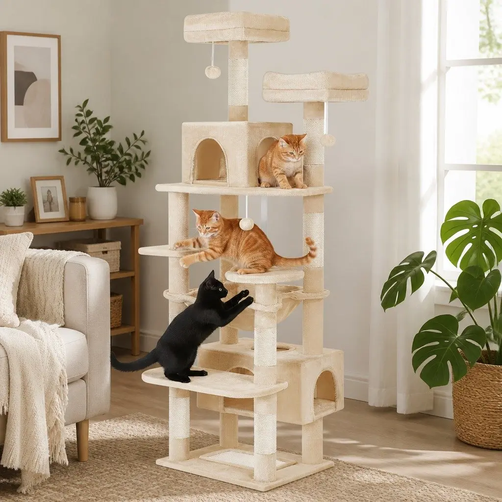 Cat Tree Tower Indoor Cats 180cm Plush Perches Dual Condos Sisal Scratching Posts