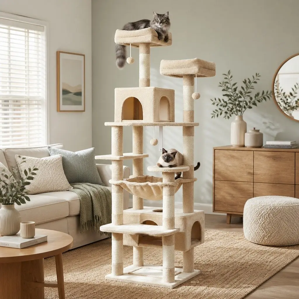Cat Tree Tower Indoor Cats 180cm Plush Perches Dual Condos Sisal Scratching Posts