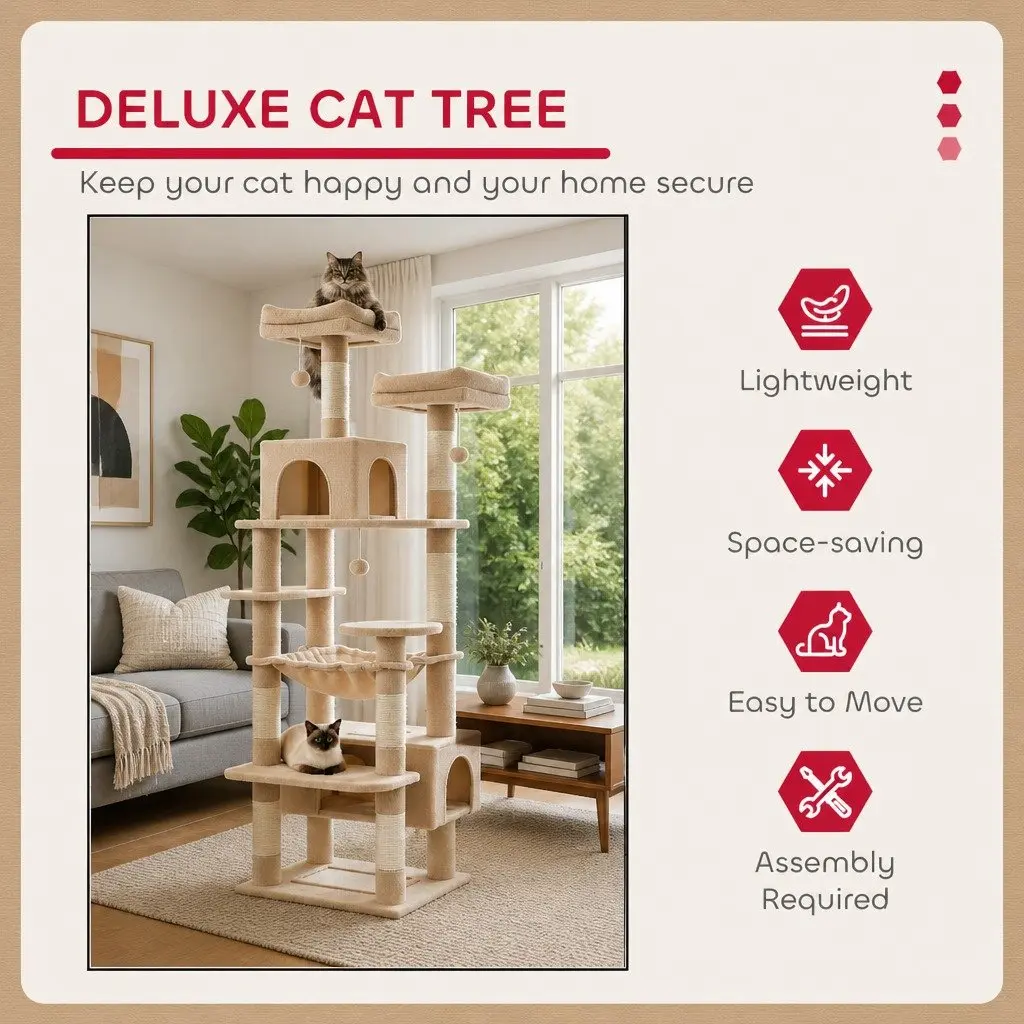 Cat Tree Tower Indoor Cats 180cm Plush Perches Dual Condos Sisal Scratching Posts