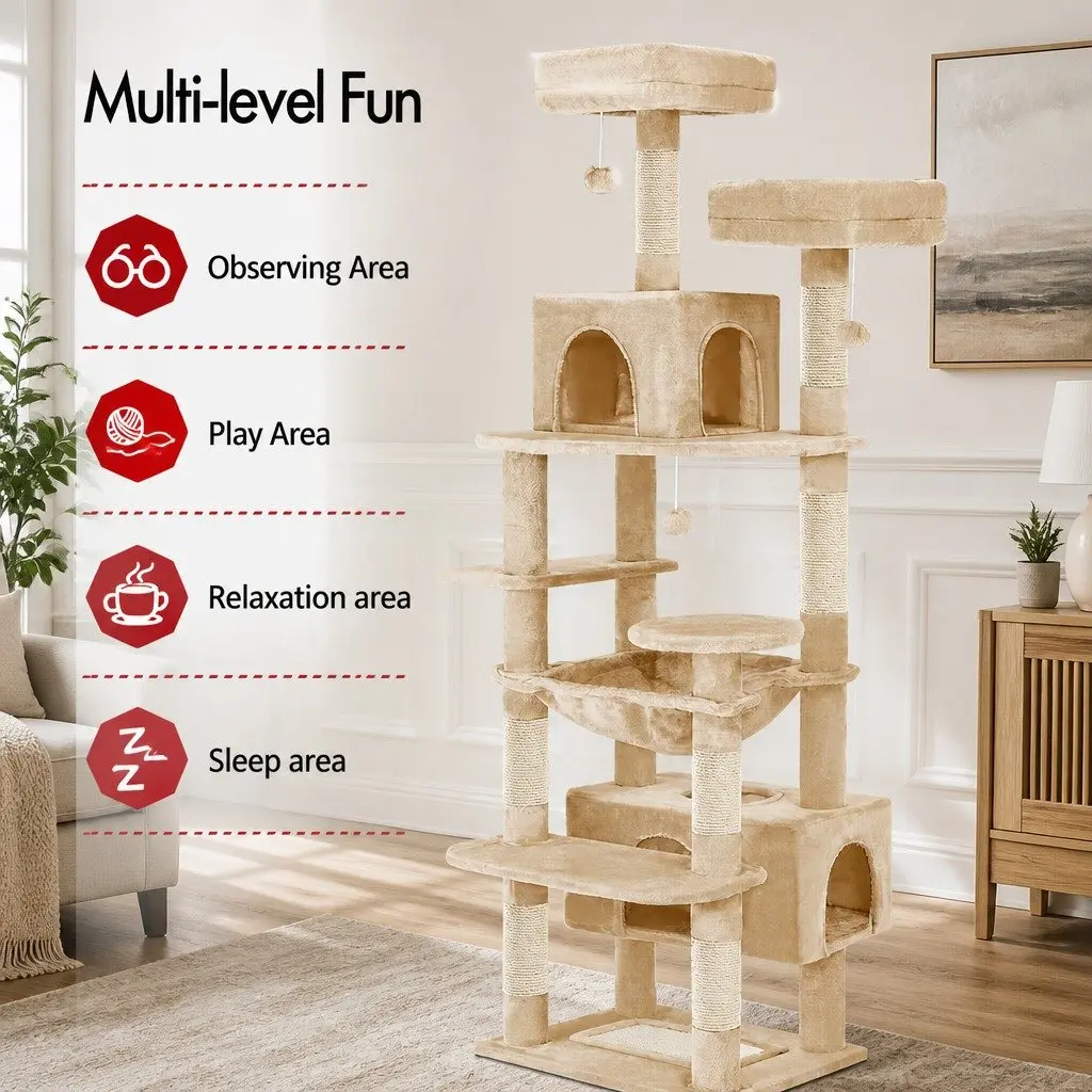 Cat Tree Tower Indoor Cats 180cm Plush Perches Dual Condos Sisal Scratching Posts