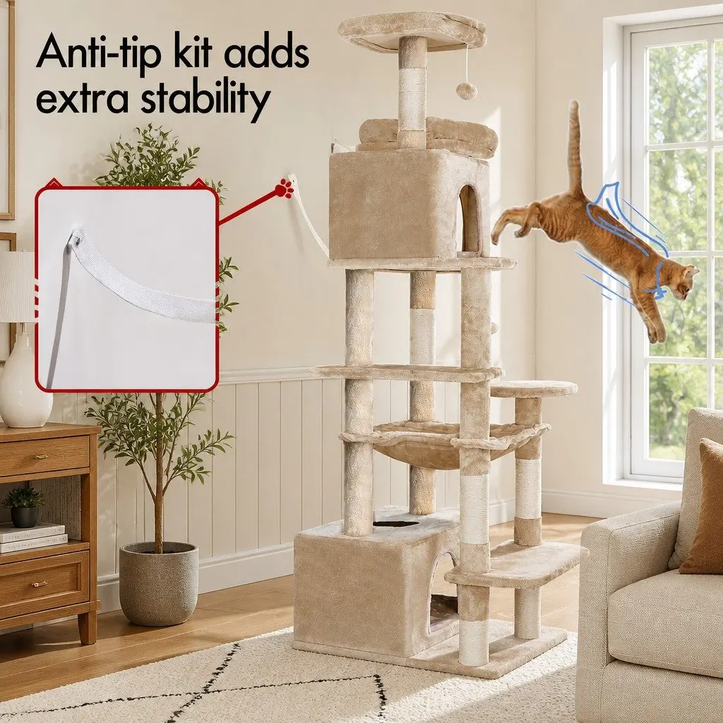 Cat Tree Tower Indoor Cats 180cm Plush Perches Dual Condos Sisal Scratching Posts