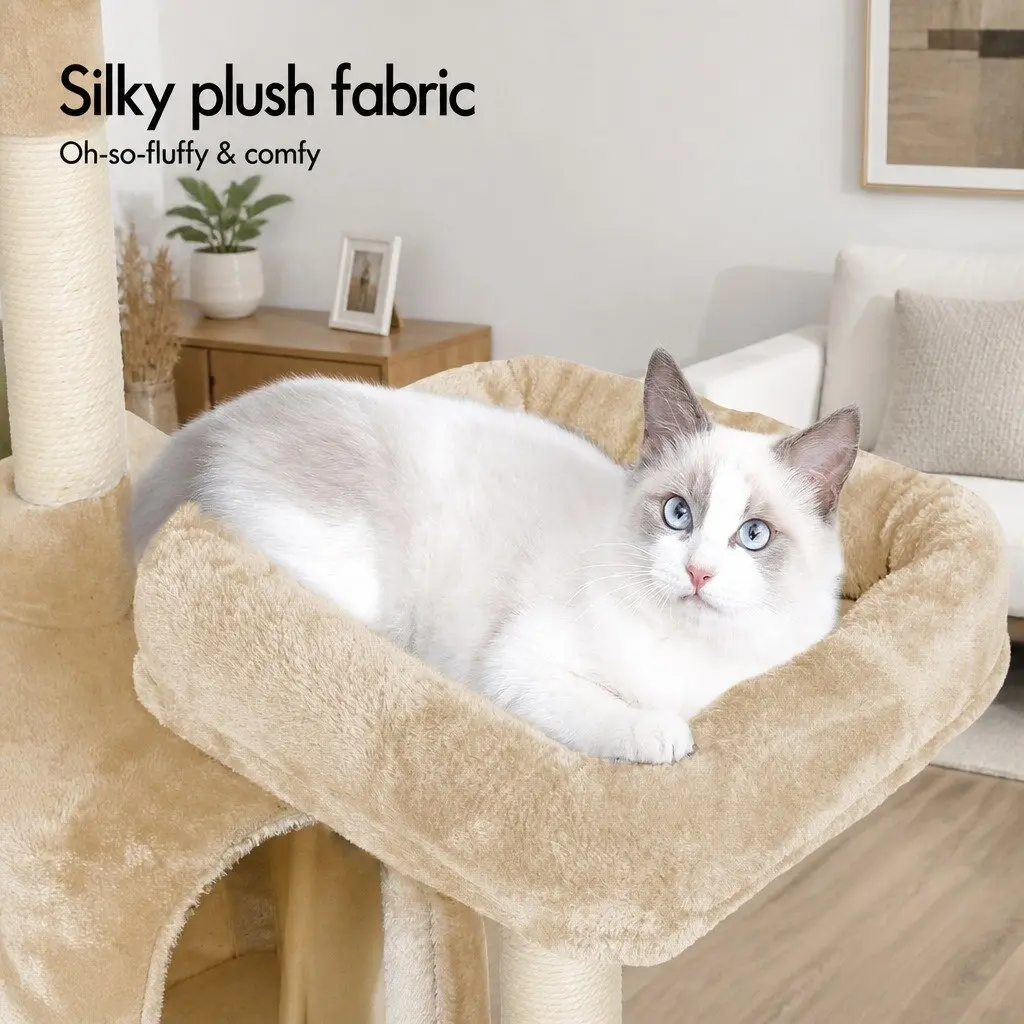 Cat Tree Tower Indoor Cats 180cm Plush Perches Dual Condos Sisal Scratching Posts