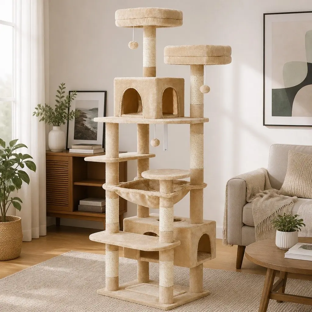 Cat Tree Tower Indoor Cats 180cm Plush Perches Dual Condos Sisal Scratching Posts