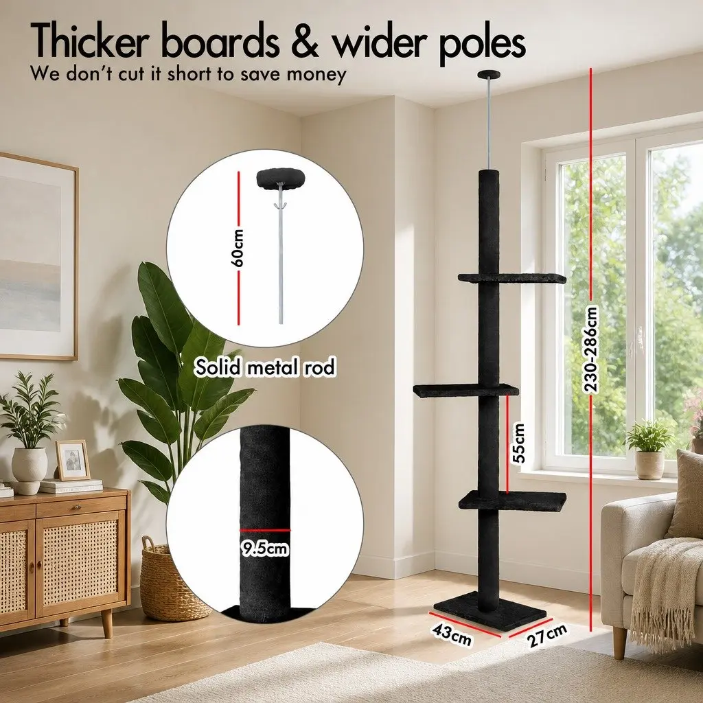 Floor to Ceiling Cat Tree Tower Adjustable Height 230-286cm Indoor Cats 4
