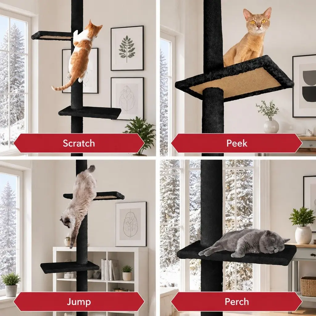Floor to Ceiling Cat Tree Tower Adjustable Height 230-286cm Indoor Cats 4