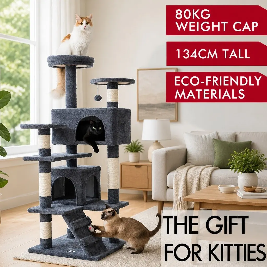 Cat Tree Tower 180cm Indoor Cats Multi-Level Plush Perches Condos Sisal
